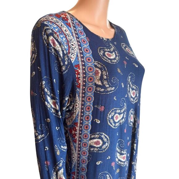 Zora Navy Paisley Print Boho Maxi Dress - Picture 4 of 6